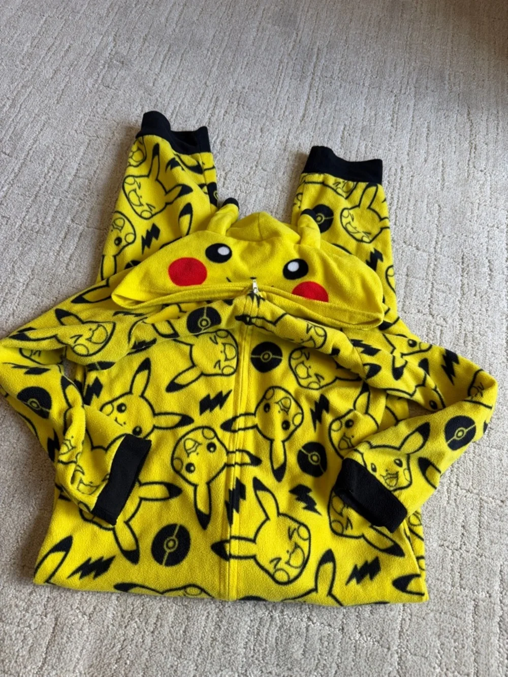 Pikachu Yellow Fleece Hooded One Piece - Character Zip-Up